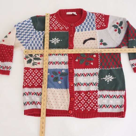 Vintage Cherokee Patchwork Christmas Cardigan Festive Holiday Embroidered 1X - Picture 2 of 10